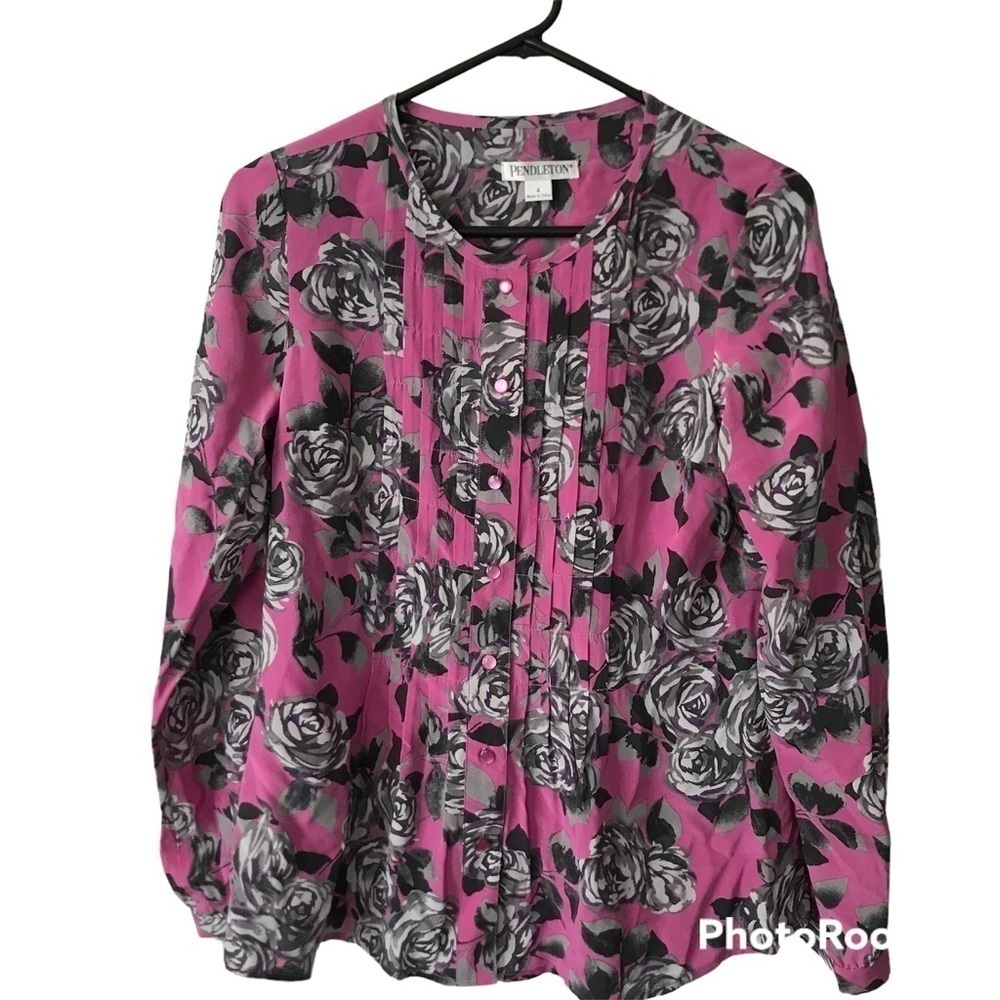 NWT Pendleton 100% Silk Floral Button Shirt Sz 4